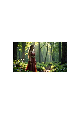 Woman in Red Dress in Forest