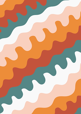 Warm Wavy Stripes, Abstract Pattern, Terracotta Orange Teal