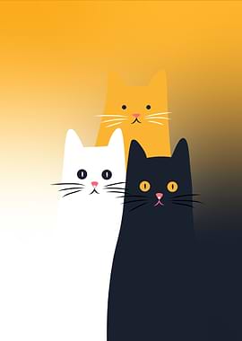 Colorful Three Cats Illustration