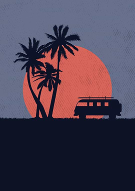 Sunset Palm Trees & Van