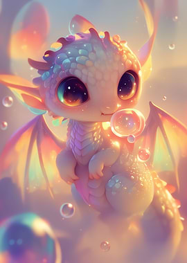 Cute Baby Dragon with Bubbles