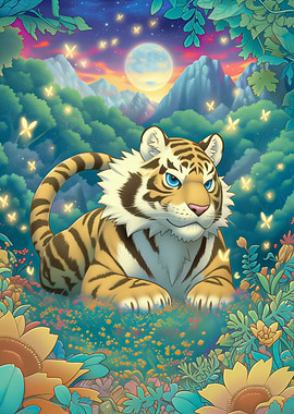 Tiger in Moonlight Forest