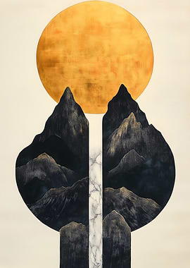 Golden Sun & Mountains Japanese Landscape