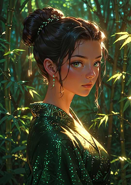 Anime Girl in Green Kimono