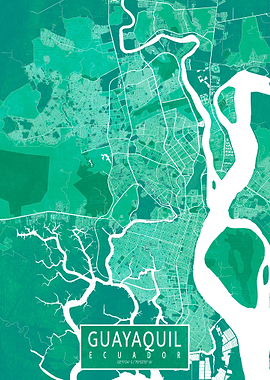 Guayaquil Map Ecuador Watercolor