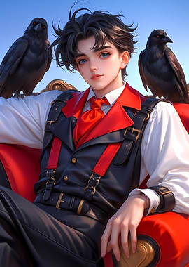Anime Boy with Crows