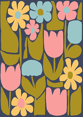 Retro Whimsical Pastel Flowers