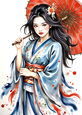 Geisha with Red Umbrella