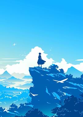 Silhouette Girl on Clifftop