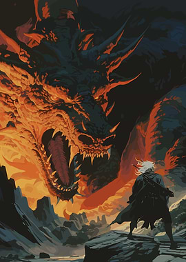 Dark Fantasy Dragon and Warrior