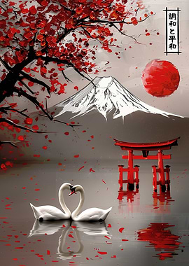 Abstract japanese painting landscape