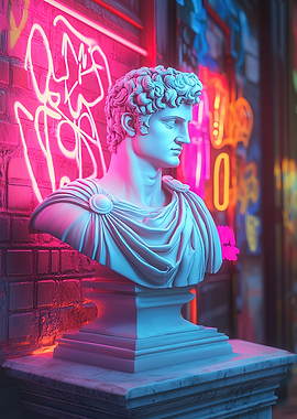 Roman Bust Neon Art