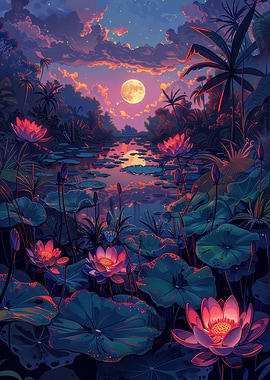 Moonlit Lotus Pond