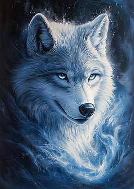 White Wolf in Blue Flames