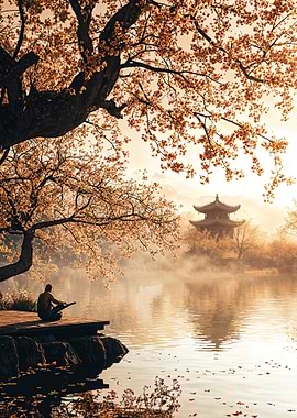 Tranquil Lake with Pagoda