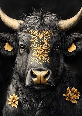 Golden Bull Portrait Animal