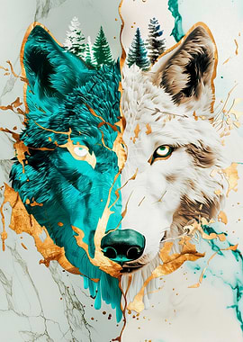 Teal and White Wolf