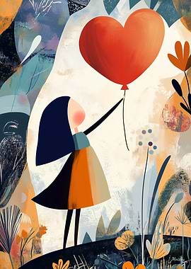 Abstract Girl with Balloon: Whimsical Artwork