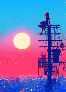 Silhouette Girl on Tower