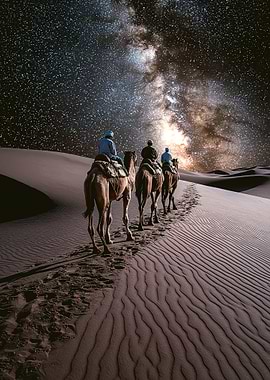 Camel Caravan Under Milky Way