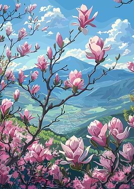 Pink Magnolia Blossoms