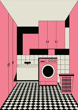 Retro Vintage Pink Laundry Room Art