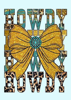 Howdy Bow Graphic Turquoise and Gold