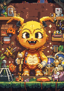 Pixel Art Character with Toys