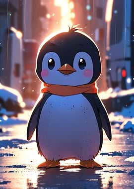 Cute Penguin in City