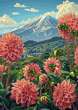 Mount Fuji & Dahlias