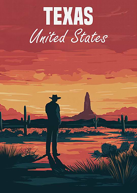 Texas Sunset Landscape Poster