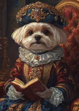 Renaissance-Inspired Maltese Dog Print | Dog in Royal Attire