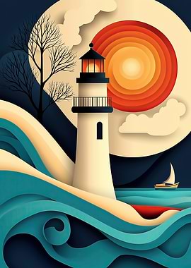 Lighthouse Sunset Seascape