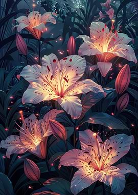 Glowing Lilies in the Night