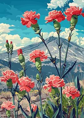 Carnations and Mountain