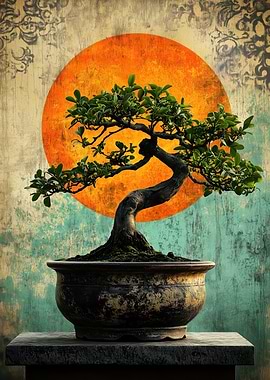 Bonsai Tree with Sunset
