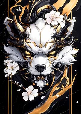 Shih Tzu Dog Golden with Cherry Blossoms