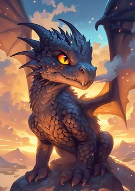 Baby Dragon at Sunset