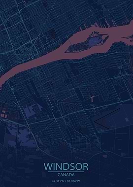 Windsor Canada Blue and Purple Map