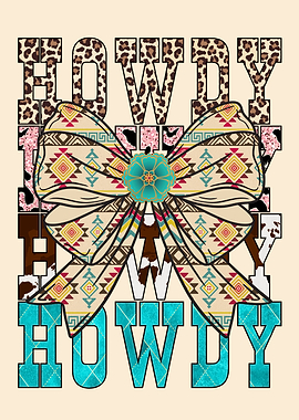 Leopard Print Howdy Bow Graphic with Aztec Design