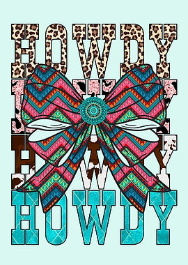 Howdy Bow Graphic With Aztec Pattern and Turquoise Accents