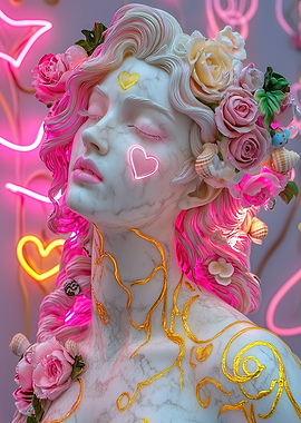 Marble Aphrodite with Neon Hearts