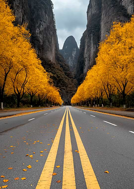 Autumn Road Through Mountains