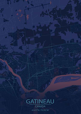 Gatineau Canada Stylized Blue City Map