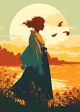 Silhouette of a Woman in Kimono