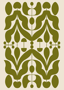 Symmetrical Botanical Art in Earthy Olive Green