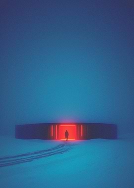 Neon Building in a Vast Snow Landscape