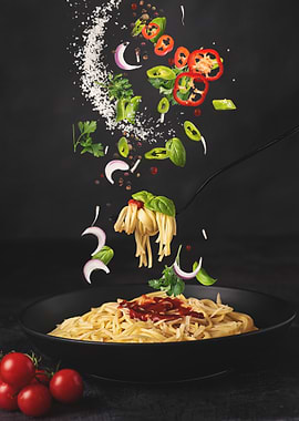 Spaghetti with Flying Toppings
