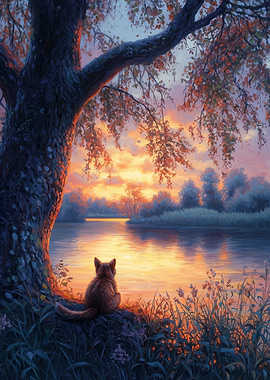 Cat Watching Sunset