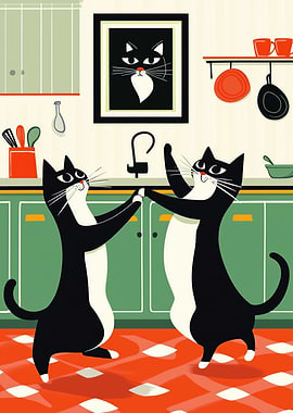 Dancing Cats in Kitchen